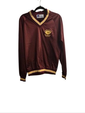 Russell Athletic Maroon Pullover Sweatershirt with Gold & White Trim. L